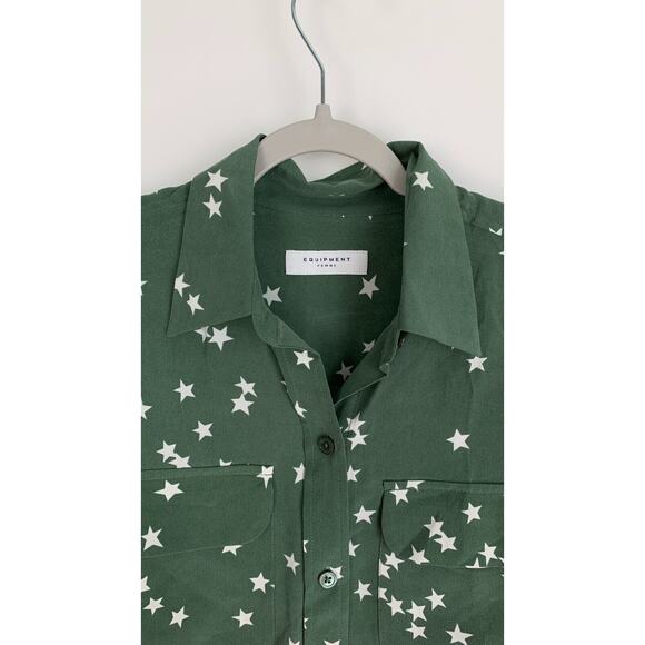 Equipment Womens Slim Signature Shirt Cilantro Nature White Stars Size XXS NWT - Picture 6 of 13